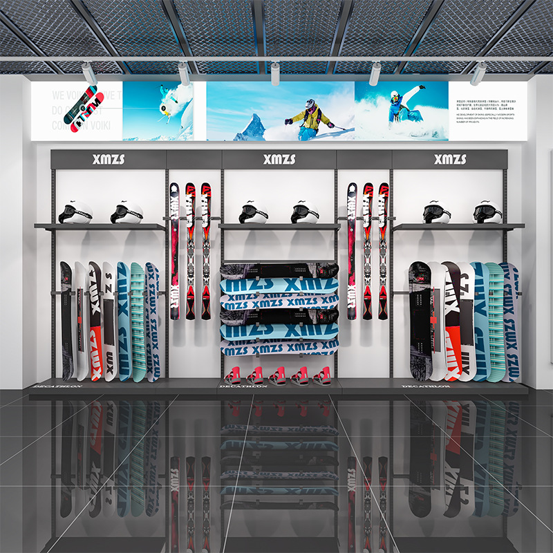 Tienda de nieve al aire libre de alto nivel, estante de exhibición de tienda de ropa, estante de exhibición retrógrado de doble capa móvil de tienda de ropa de hombre