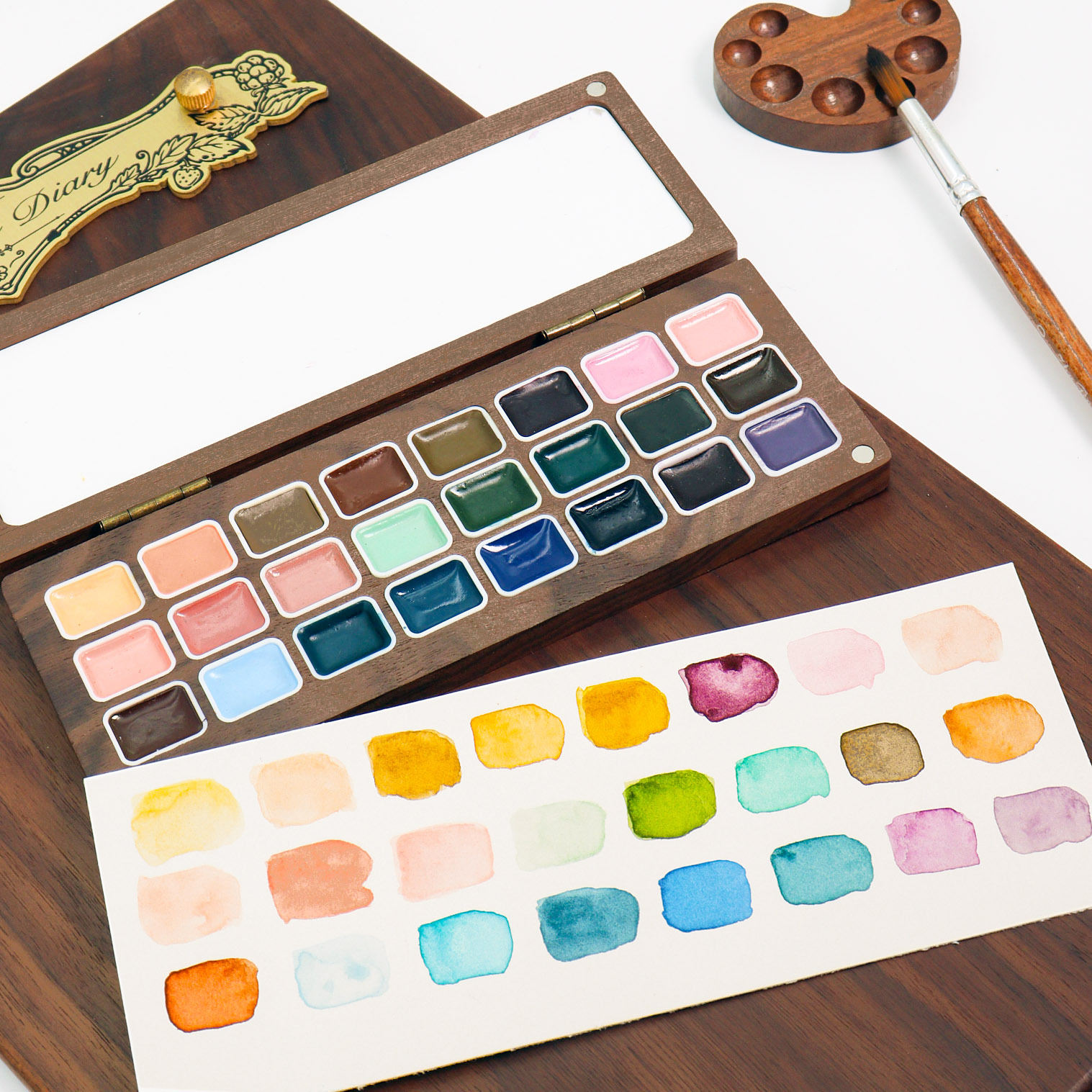 Poética manicure pintado caja de nuez 24 color perlado color sólido acuarela hecha a mano pintura de pigmento sólido 1ml