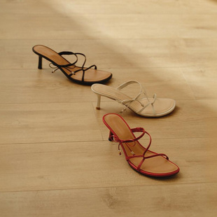 Xiaotao's Same Style Light Luxury Minimalist Style Genuine Leather High Heels Women's Bow Elegant Sandals Holiday Style Outer Slippers