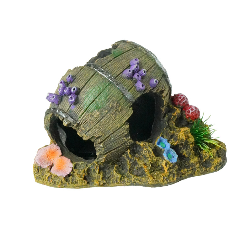 Simulación de barril de vino andrajoso, peces y camarones, casa de refugio, paisajismo, pecera de cueva, decoración de pecera, tanque de cría de acuario