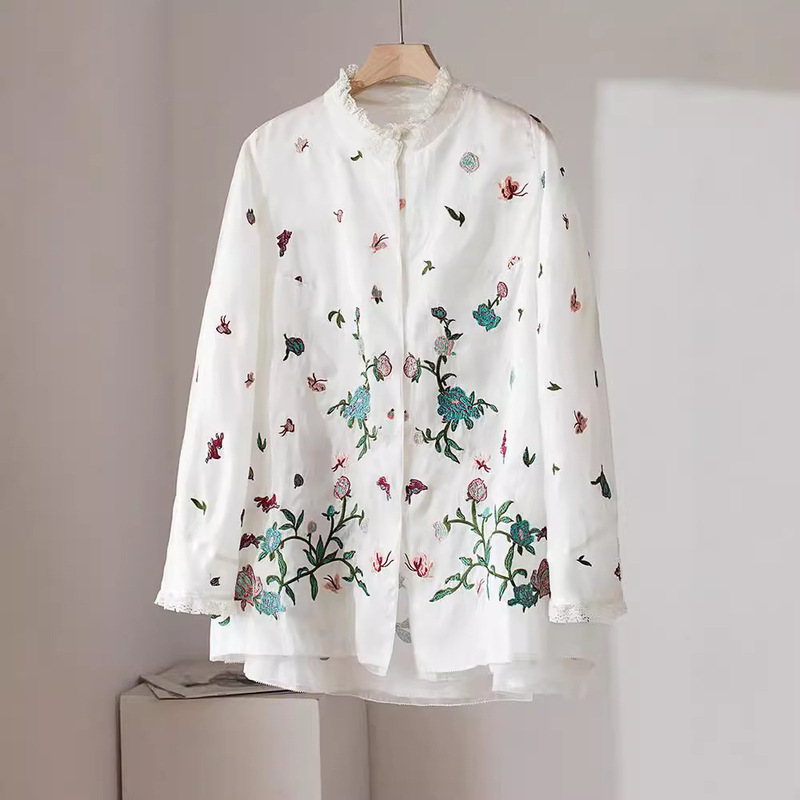 Autumn New Chinese Style Chinese Style Lace Embroidered Stand Collar Lace Top Jacket