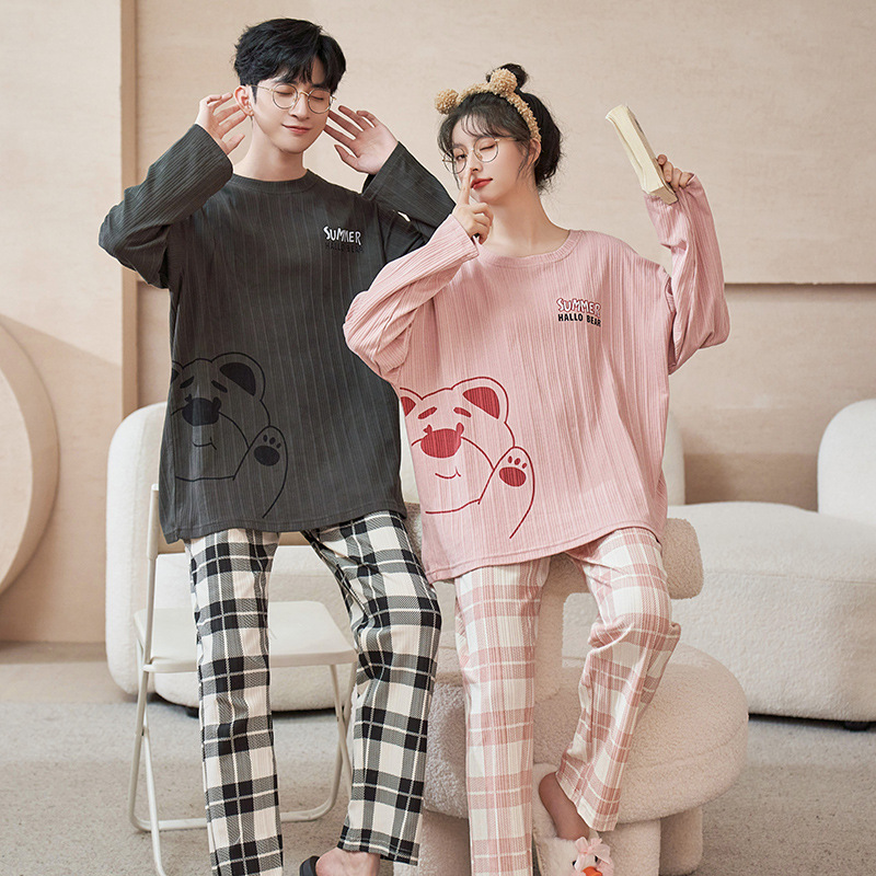 Pijamas de pareja 2022 Primavera y otoño Nuevo estilo coreano pijamas de algodón lindo para hombres y mujeres pantalones de manga larga traje de uso doméstico