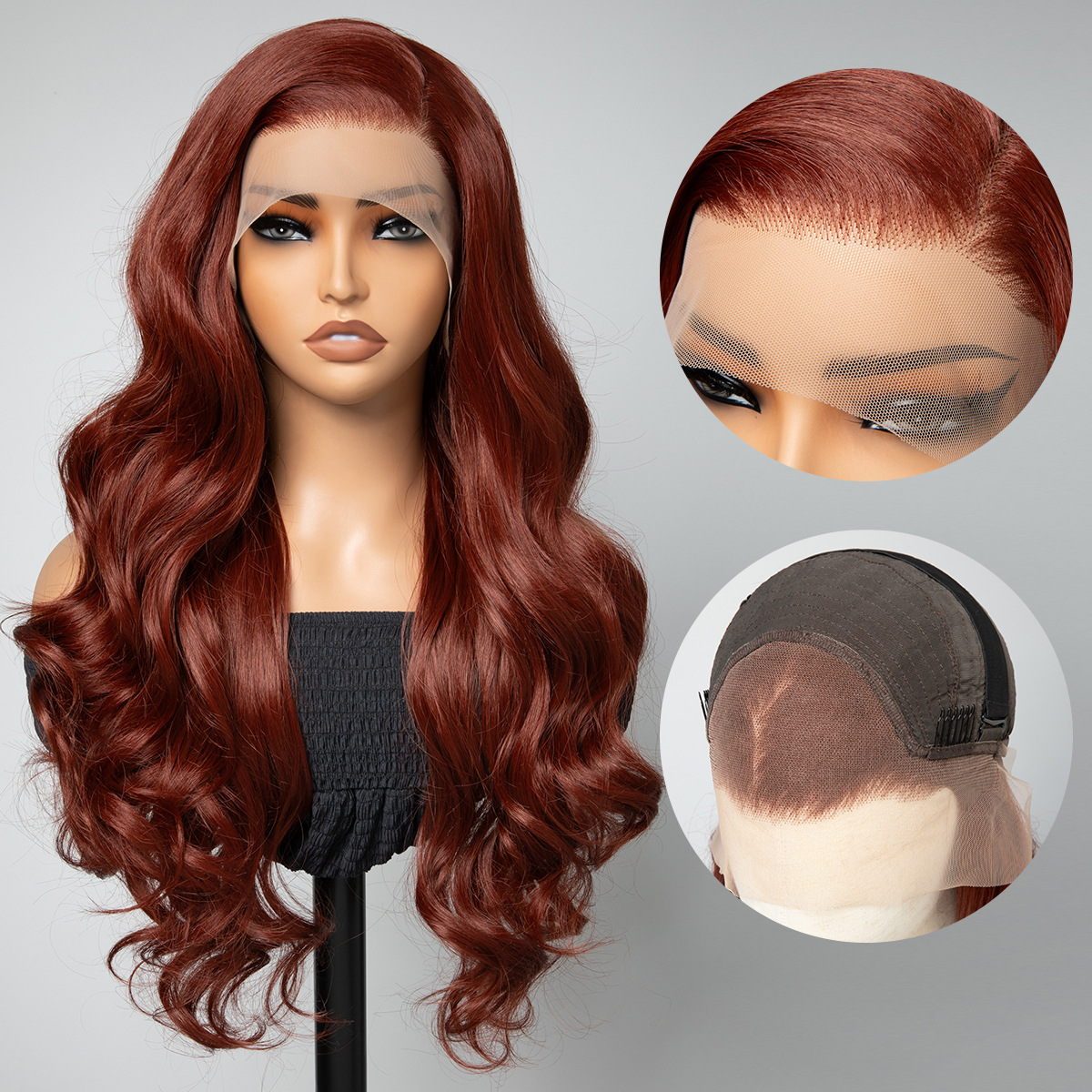 Frente transfronteriza de encaje pelucca pelucca negra tejida a mano 13 * 4 pelucca de cabello largo negro pelucca de cabello para mujeres image 39