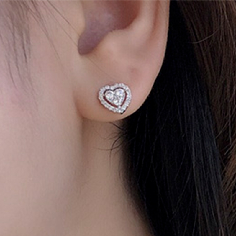 1 Pair Simple Style Heart Shape Plating Inlay Alloy Zircon White Gold Plated Ear Studs display picture 2