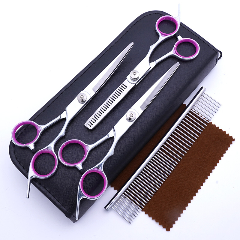 Fábrica directa PET tijeras profesional perro pelo recorte tijeras fino pelo roto pelo diente tijeras peluche juego