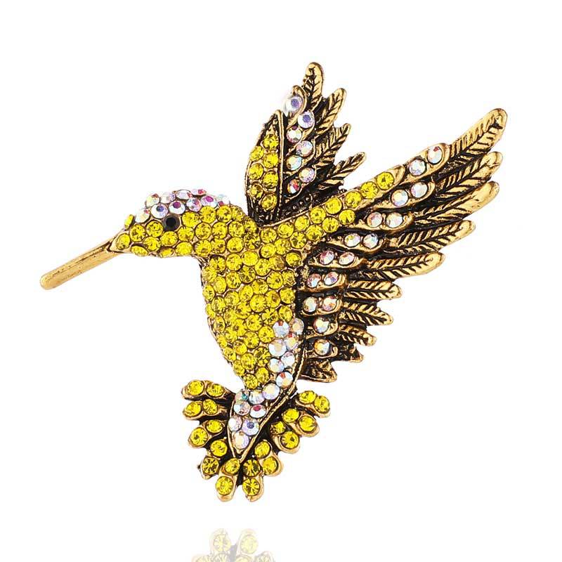 Comercio al por mayor de Europa y América transfronteriza nuevo diamante colibrí broche personalidad animal pin ramillete ropa de moda collar PIN para las mujeres
