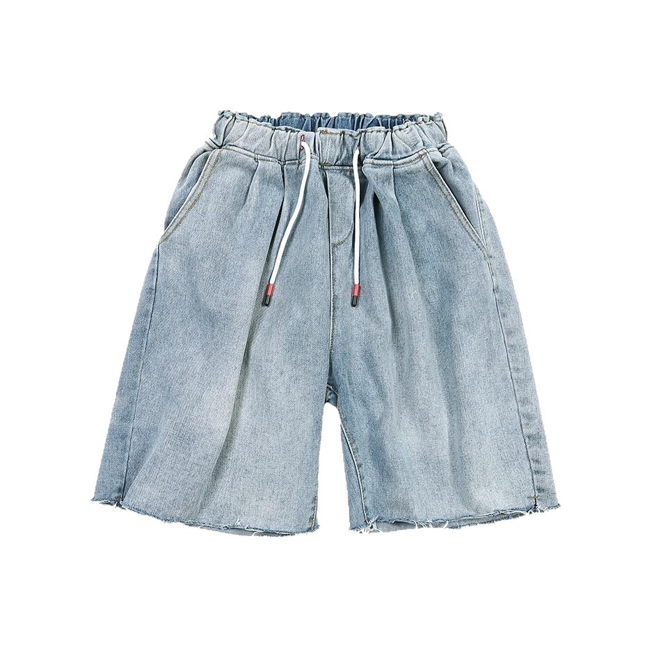 Hong Kong Style Retro Denim Shorts Men's Trendy Brand Loose Straight Internet Celebrity 5 Points Pants Ins Versatile Elastic Waist Dad Pants_mkmklike.com