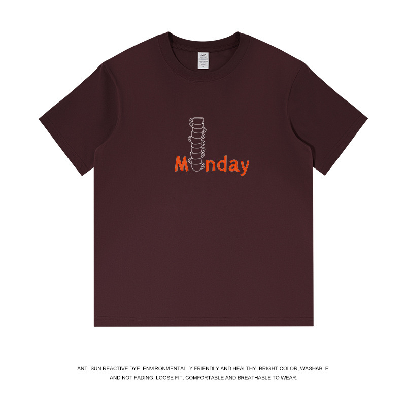 メンズ和風レトロ夏新作トップス レディースラウンドネック文字プリント半袖Tシャツ メンズ純綿トレンドブランドTシャツ|undefined