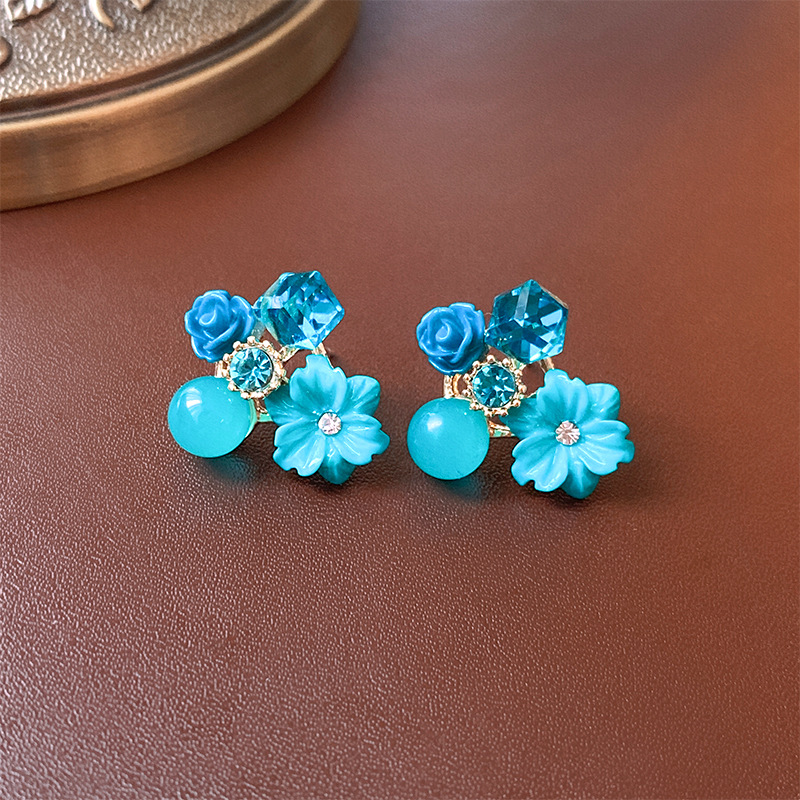 Plating, Flowers Design Sweet Style 1 Pair Sweet Flower Plating Flowers Alloy Rhinestones Ear Studs