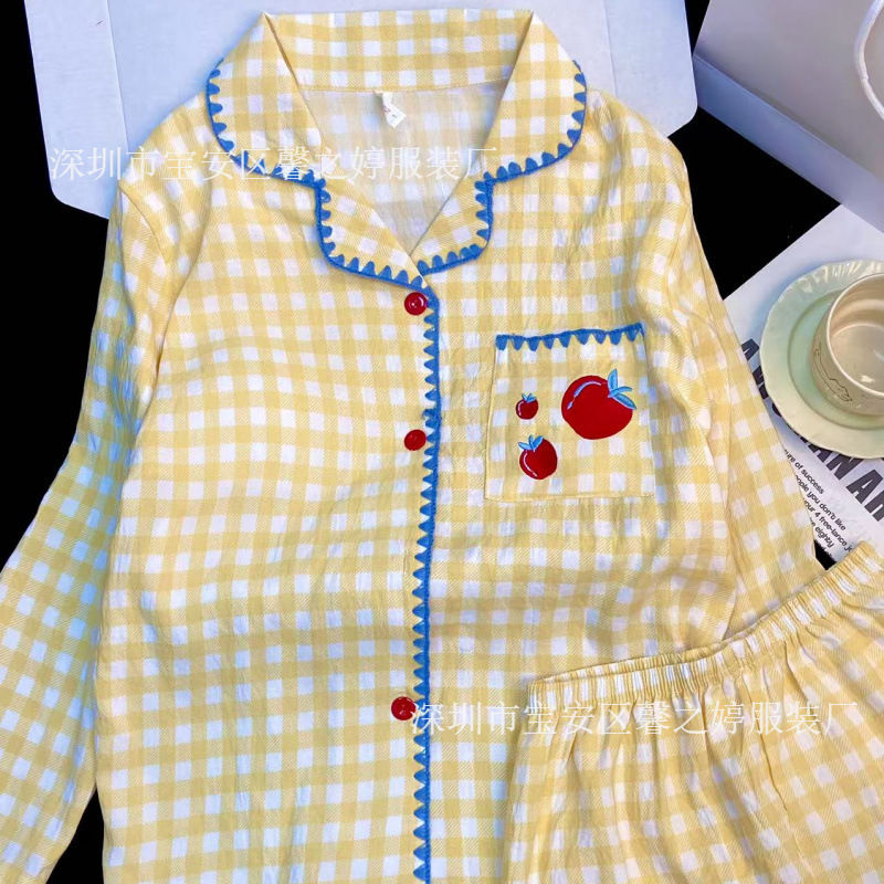 云朵棉睡衣女款夏季ins格子短袖套装高级感家居服可外穿跨境批发|undefined