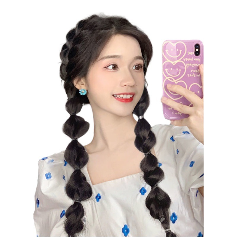 De las mujeres de alta doble cola de caballo red linterna burbuja sucio trenza Twist trenza peluca Correa boxeo trenza peluca