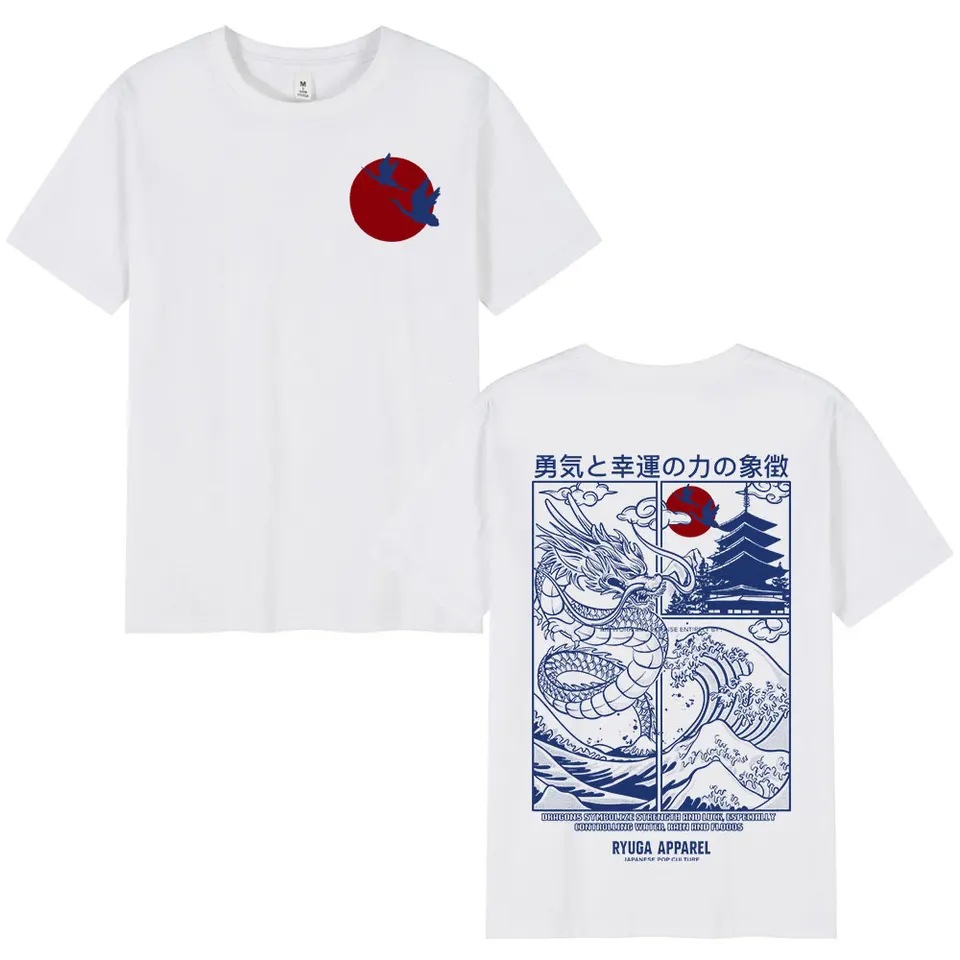 北海道浪日本龙T恤男女服装短袖100%纯棉T恤时尚原宿T恤街头服饰