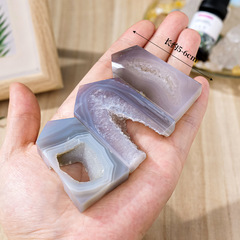 Natural Agate Geode Crystal Column Ornament Agate Raw Stone Mineral Single Point Four-Edge Column Home Demagnetization Decorative Ornament