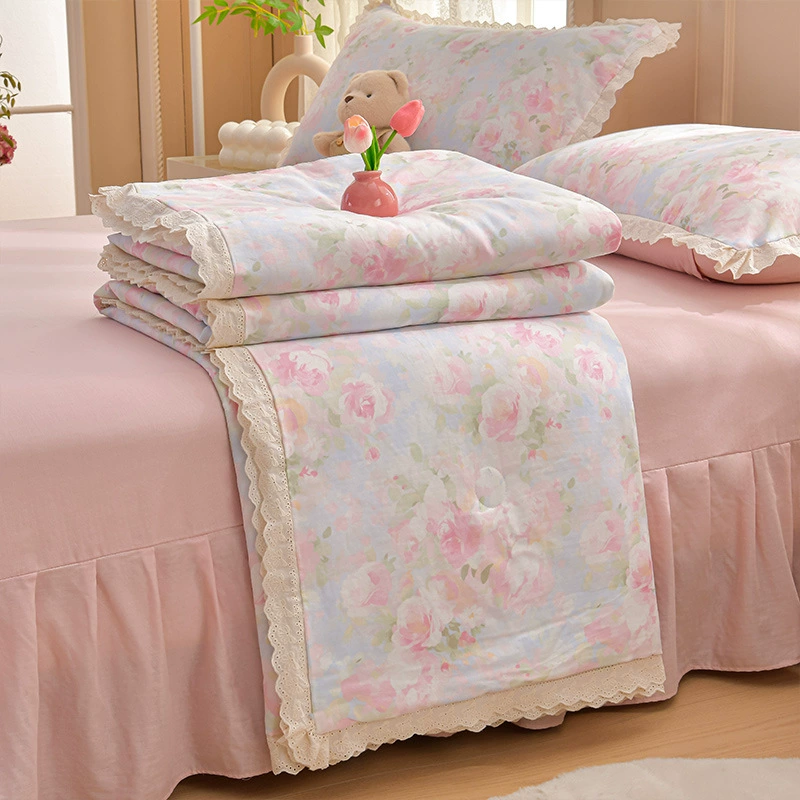 Cotton double-layer fresh bedspread, summer duvet, set, 4 piece set