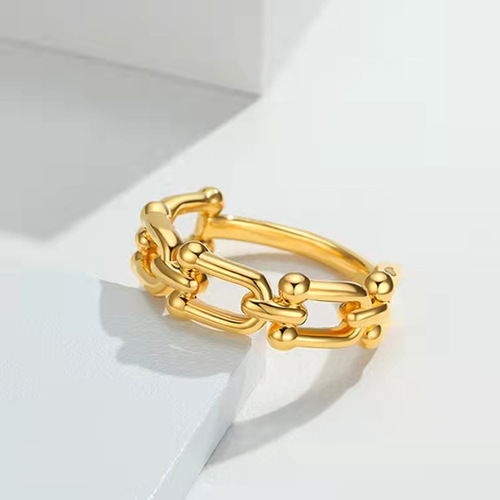 Sand gold retro ring women's niche design light luxury European and American cool style copper gold-plated finger ring gift
