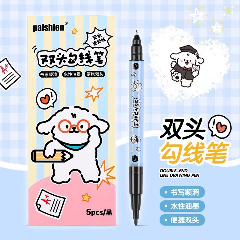 Double-Ended Art Liner Pen, Black, for Elementary School Students, High-Quality Drawing Outlining Pen, Oil-Based Graffiti Marker