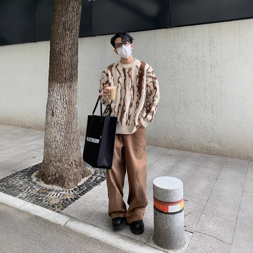 Autumn/Winter Trend Brand Streetwear Colorblock Relaxed Style Coarse Knit Korean Style Men's Thick & Versatile Sweater
