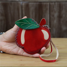 頭層植鞣牛皮小青紅蘋果零錢包包鑰匙零錢硬幣簡約水果手拎包禮品