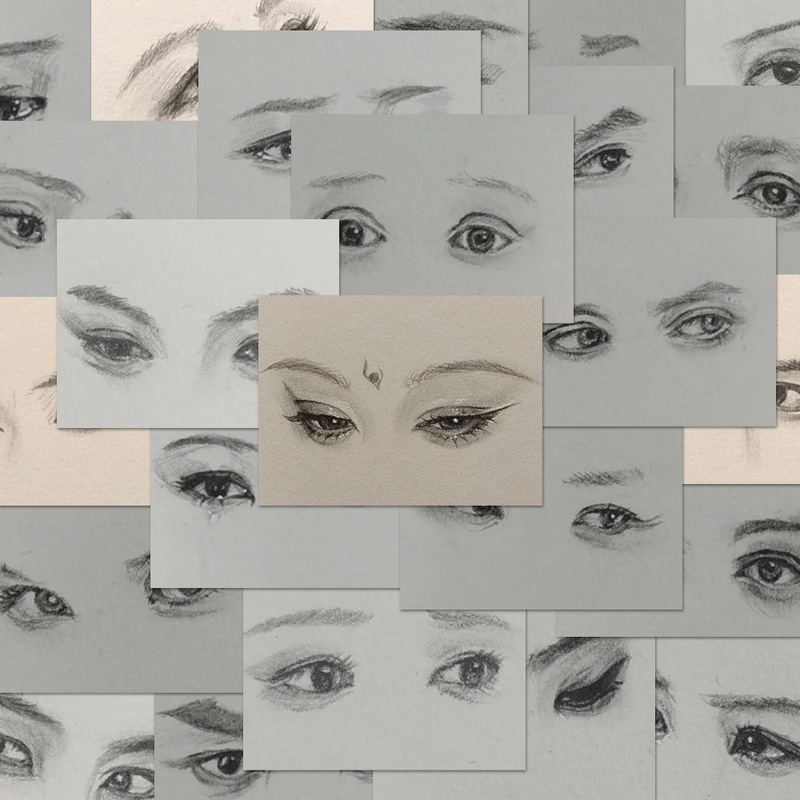 96枚の目の絵の練習ステッカー、美術学生の手描きの顔のパーツ素材、ノートブック、手元帳ステッカー、防水|undefined
