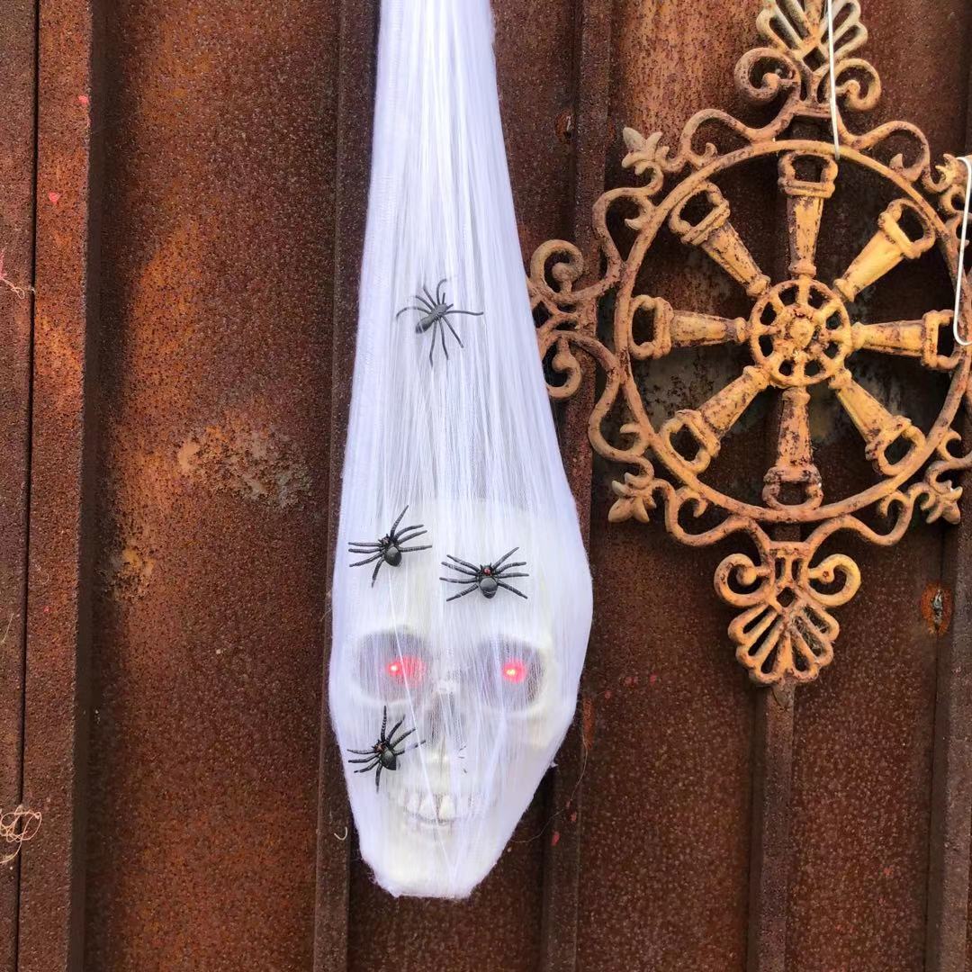 Accesorios de Halloween control de voz decoración luminosa colgante terror comercio exterior araña algodón esqueleto colgante cabeza mayorista aterradora