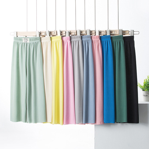 Children's Mosquito-Proof Pants Summer Ice Silk Shakeshakes Pants Girls' Thin Loose Straight Leg Pants Wide Leg Pants Children's Casual Pants