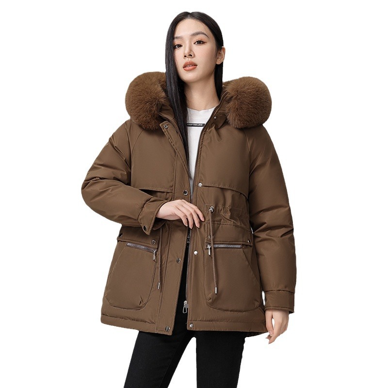 Pike wear mujer invierno 2024 nueva chaqueta de algodón de plumón fino de moda salvaje más chaqueta de piel gruesa de terciopelo