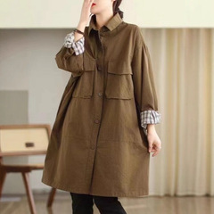 古咖服饰2025秋季新款韩版工装风衣女翻领单排扣长袖宽松休闲外套