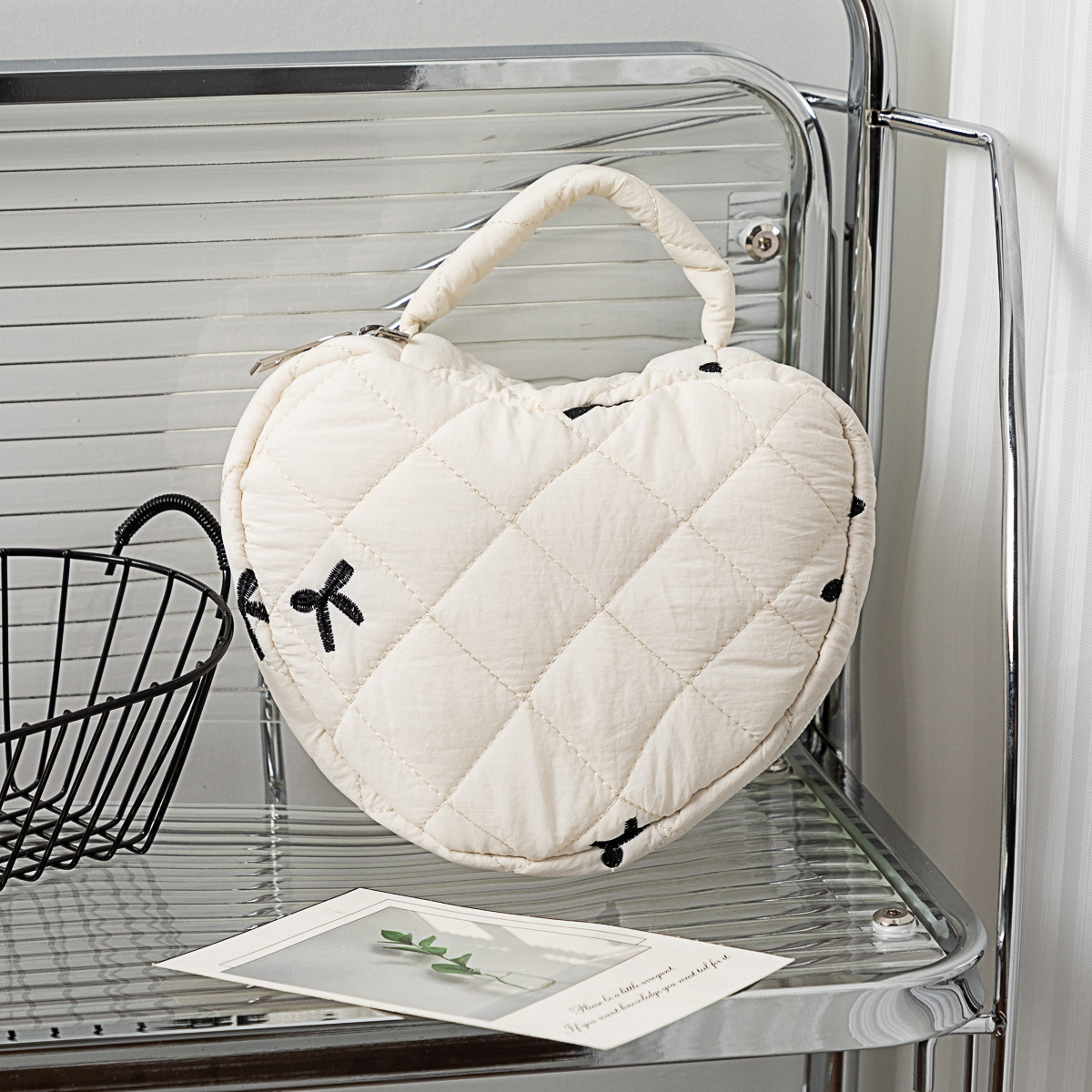 With bow, beige, with embroidery