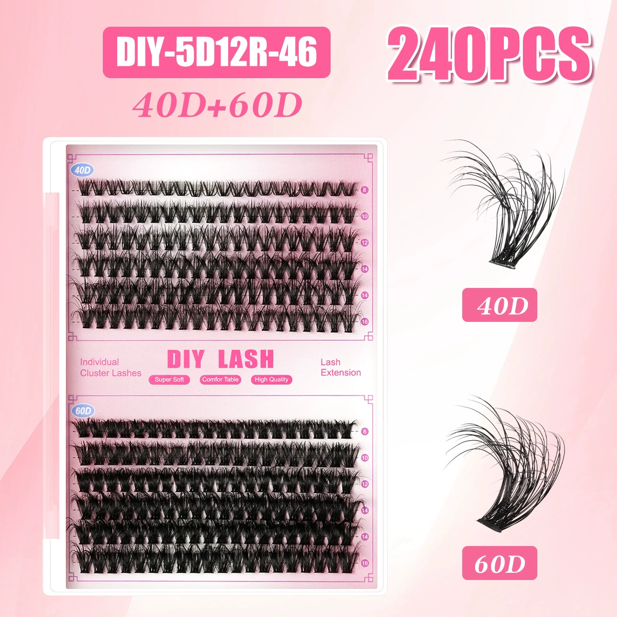 False Eyelash DIY Book, 640 pcs Clusters, 10D–40D Volume, Gift Box Kit