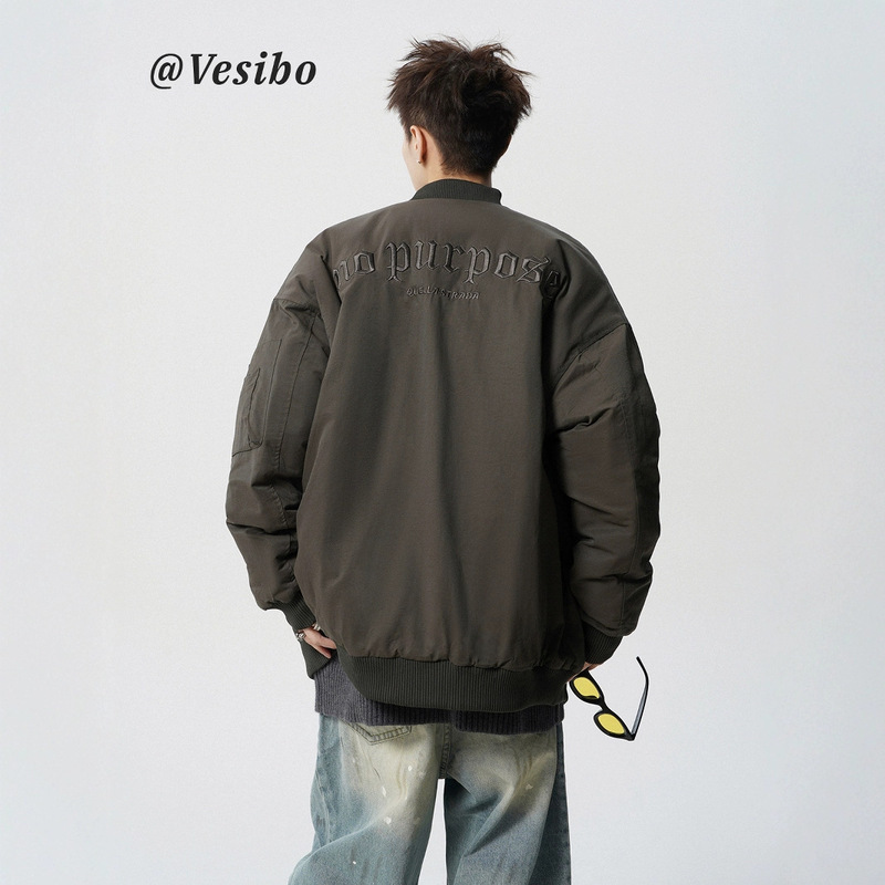 American Retro Bomber Jacket Men's Winter New High Street National Fashion Loose All-match Embroidered Design Sense Jacket Ins