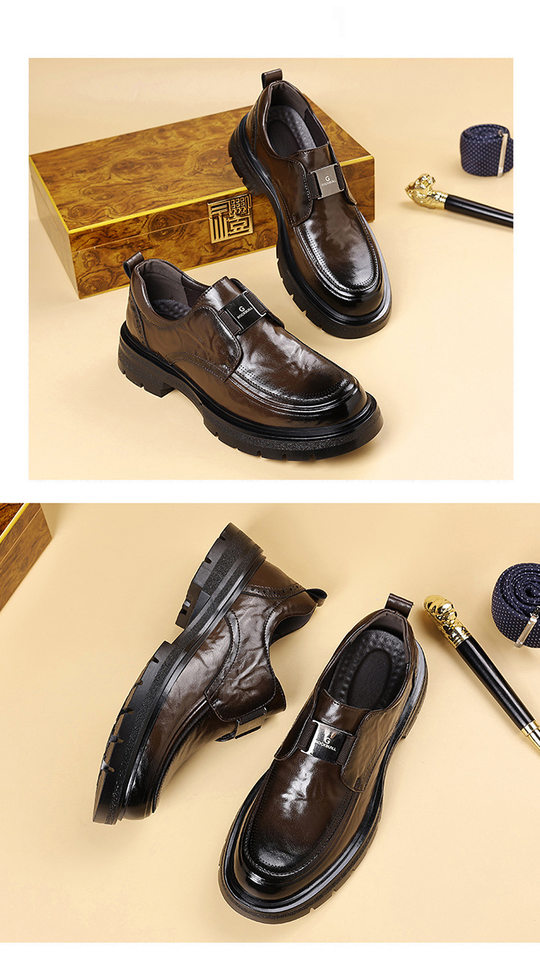 Giày da nam lười xỏ chân đế dày cổ thấp mũi tròn gót 3–5 cm — Màu nâu thời trang, kinh doanh đen chi tiết 19