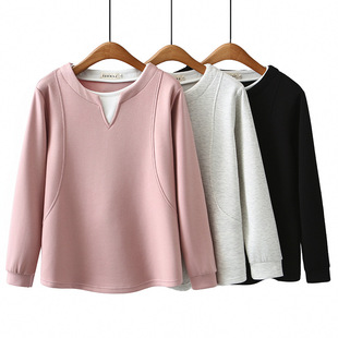 2025 Spring Break 2-piece Sweat plus size Women's Crewneck Simple Joker Color Contrast Fat Girl Long Sleeve Top Fashion 101