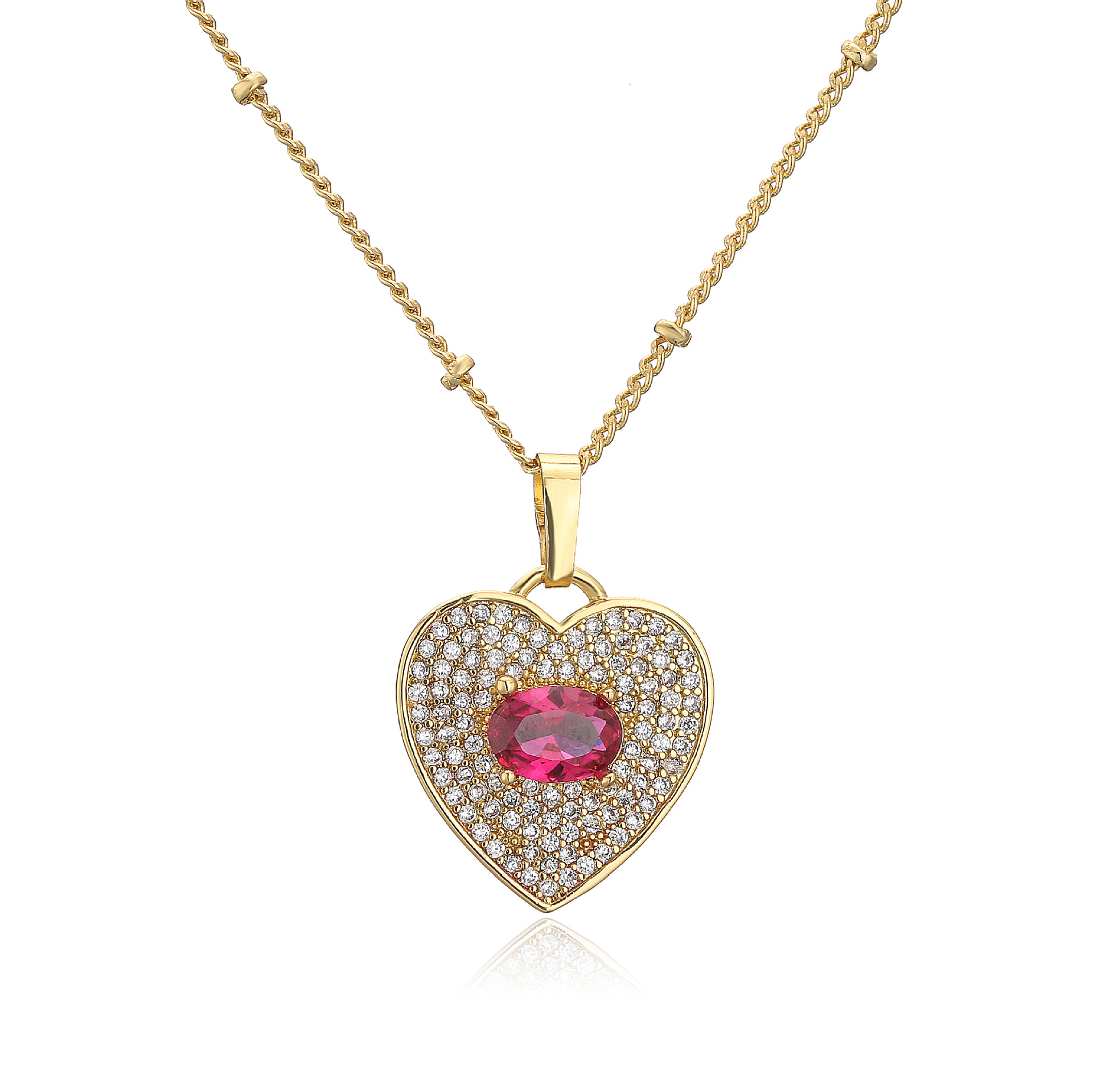 Micro Inlaid Zircon Peach Heart Necklace Brass Plating 18K Real Gold