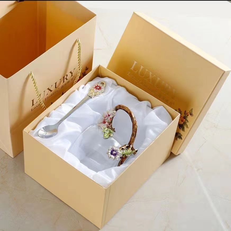 París marzo esmalte taza de agua de cristal resistente a altas temperaturas taza de té de flores para regalar a la novia maestros regalo de té