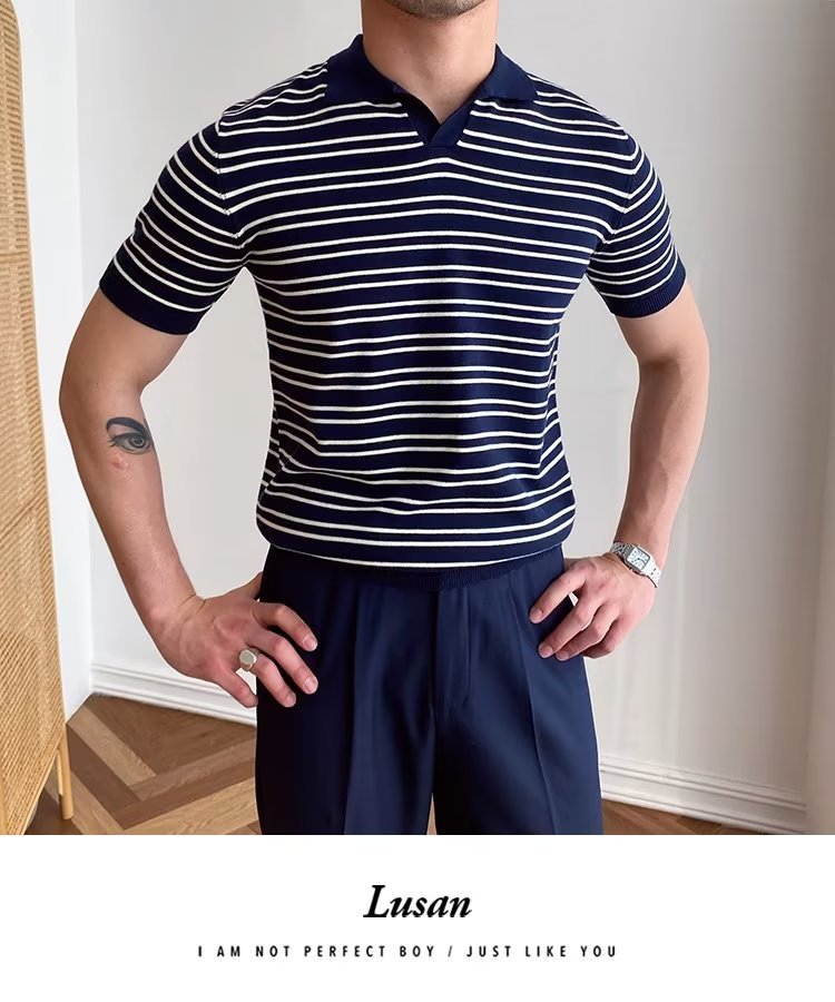 245g Weight Short Sleeve Sleeve Length Regular Sleeve Sleeve Type Polyester Fabric Type Regular Top Length Casual Occasion Turndown Neckline Slim Fit Type Stripe Pattern Summer, Spring Season Men's Gender Classic Style Style 3XL, M Size Wholesale Men's Polyester Classic Style Stripe Short Sleeve Men's T-shirt 17