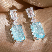 UILZ跨境热卖欧美高级感蓝宝石耳坠简约方形几何锆石耳环复古耳饰