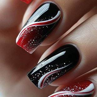 Black Mid-Length Wearable Manicure Finished Fake Nails Manicure Wearable Manicure Patches Wearable Nails 24 Pieces