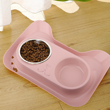 现货 宠物碗猫碗狗碗饮水喂食一体式宠物双碗不锈钢喵型可爱小碗