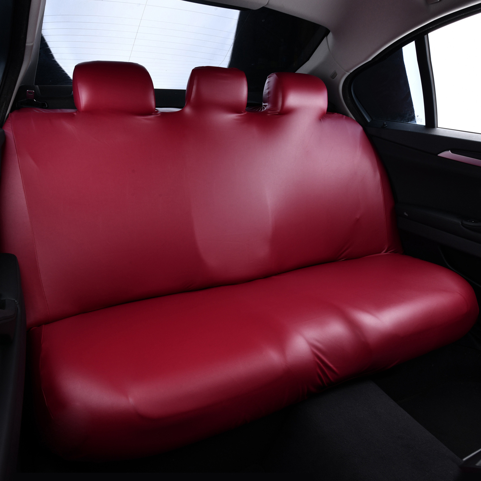 Pu Car Seat Cushion Cover, Elastic Universal Leather Rear Seat Three-Person Integrated Seat Cushion and Backrest Cover, Dustproof and Waterproof