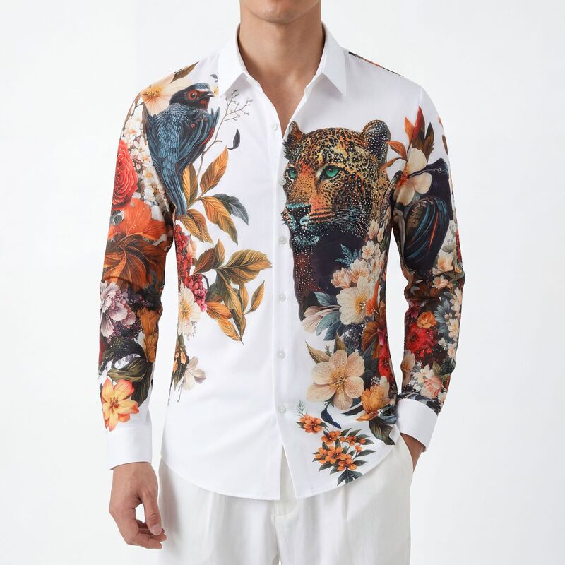 Men's Luxury High-End European-Style Leopard Print Rhinestone Digital Print Long-Sleeve Shirt, Wholesale from Source Men's Luxury High-End European-Style Leopard Print Rhinestone Digital Print Long-Sleeve Shirt, Wholesale from Source