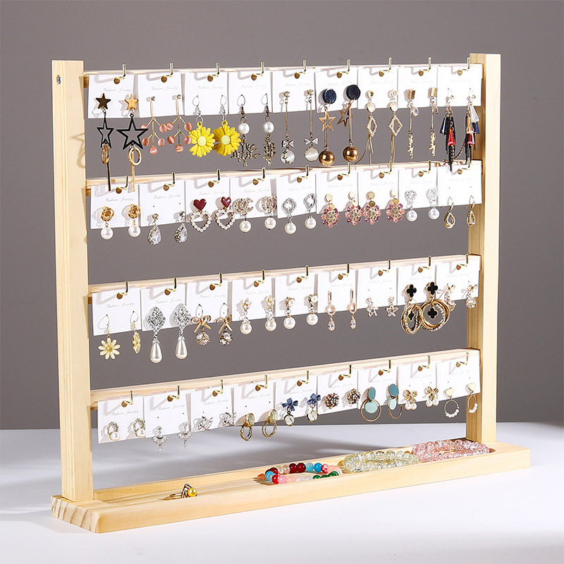 Solid Wood Earring Rack with Metal Hook Jewelry Display Rack Bracelet Keychain Display Rack Street Stall Jewelry Storage Rack