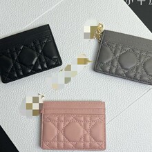 D家真皮卡包卡夹羊皮藤格纹女士钱夹高品质吊坠卡包高级感百搭
