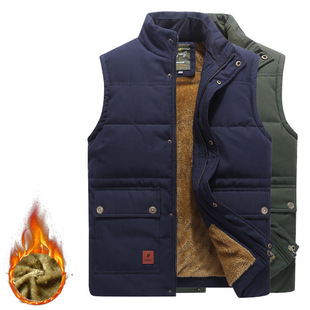 Men's Middle-aged and Elderly Fleece Vest with Vertical Collar Thick Dad's Loose Father's Vest Sleeveless Warm Waistcoat Vest for Winter