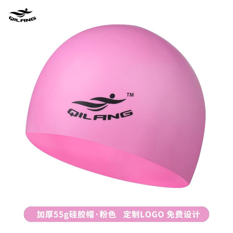 Gorro de baño de silicona para adultos al por mayor grueso 55g niños y niñas impermeable color sólido logotipo impreso gorro de baño fábrica recto
