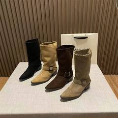 尖头欧美短靴女新款2025秋冬女靴子时装跟高8cm瘦瘦靴小众设计