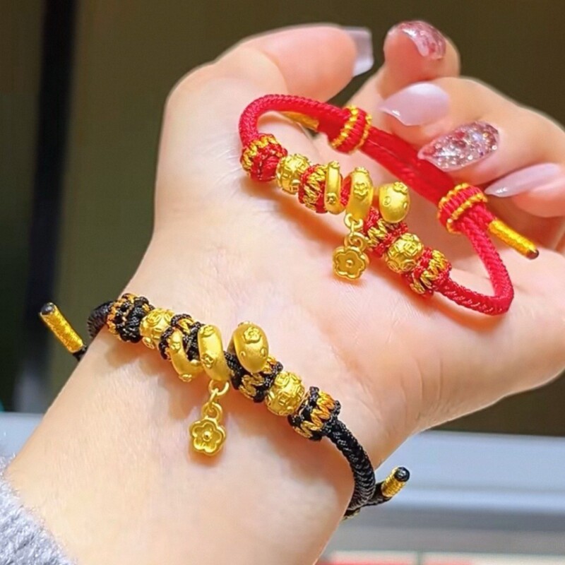 Popular Gold-Colored Coiled Snake Bracelet, Small Gold Snake Black Rope Braided Red Rope DIY Bracelet for Women, Jewelry Wholesale