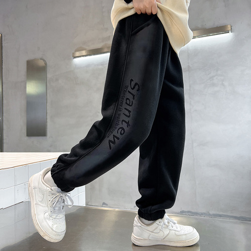 Autumn and Winter Sports Pants for Boys—Fleece-Lined, Thickened Trousers for Older Kids—Students' Drawstring-Ankle Sweatpants: Warm, Comfortable, Stylish, and All-Match