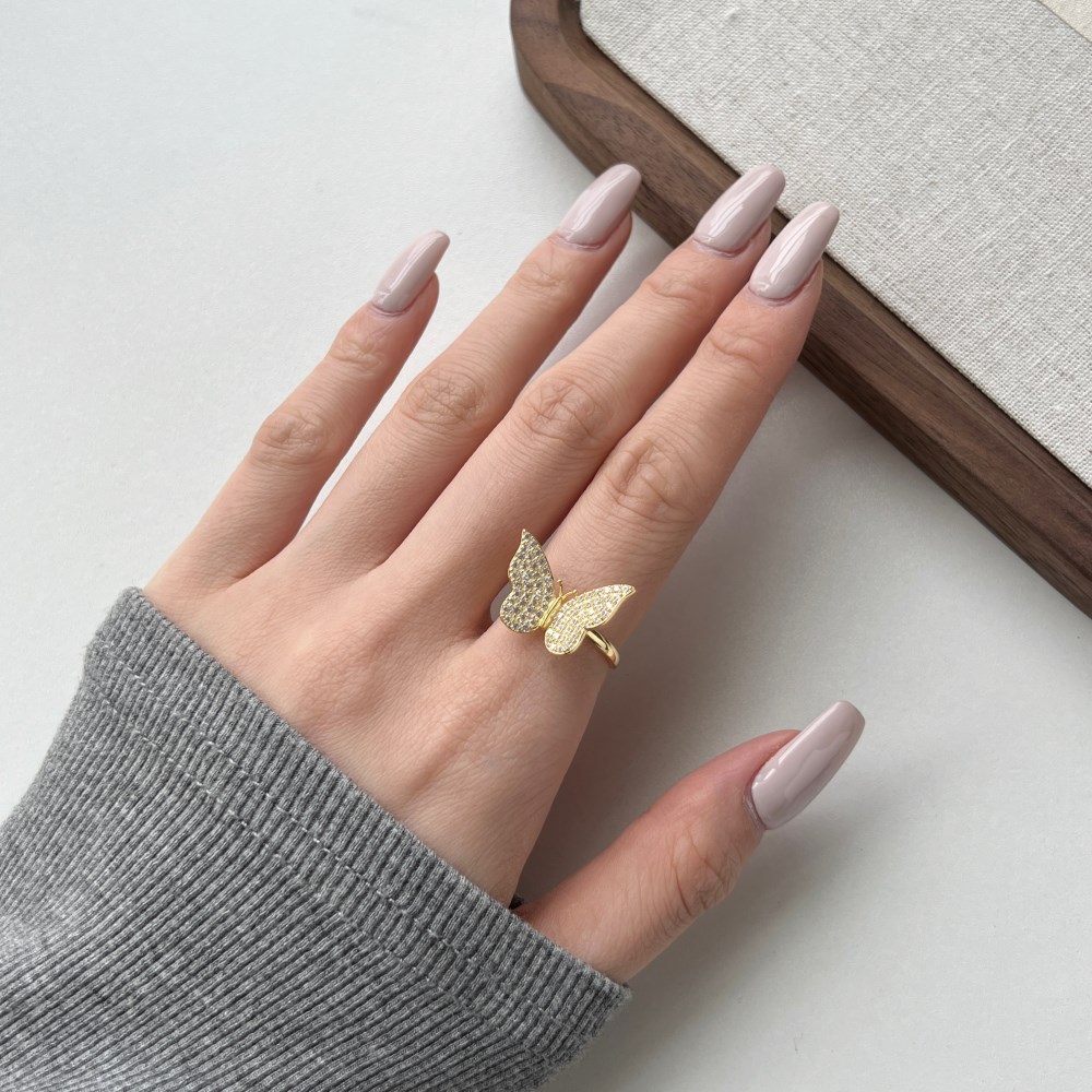 13g Weight Zircon Inlay Material Rings Classification 5, 9, Adjustable Ring Size 1 Piece Quantity 925 Sterling Silver Zircon Butterfly Rings