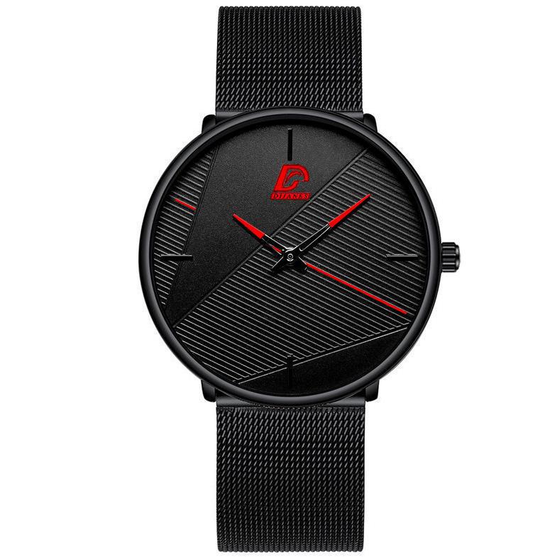 60g Weight Ordinary Glass Mirror Material Steel Belt Strap Material Casual Stripe Buckle Quartz Men's Watches