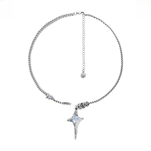 Original moonstone pleated necklace for women, small design, high-end sense, star ray pendant, clavicle chain, sweet and spicy girl's accessories 